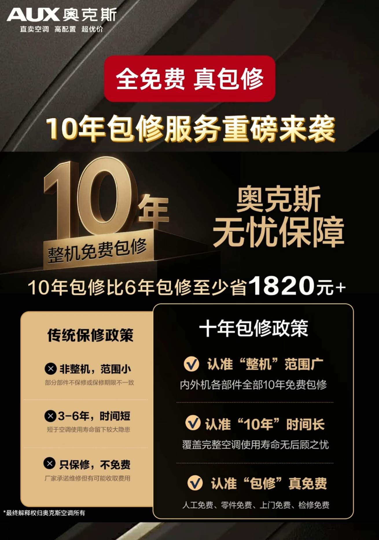 奥克斯推出“10年整机免费包修” 推动空调服务标准升级