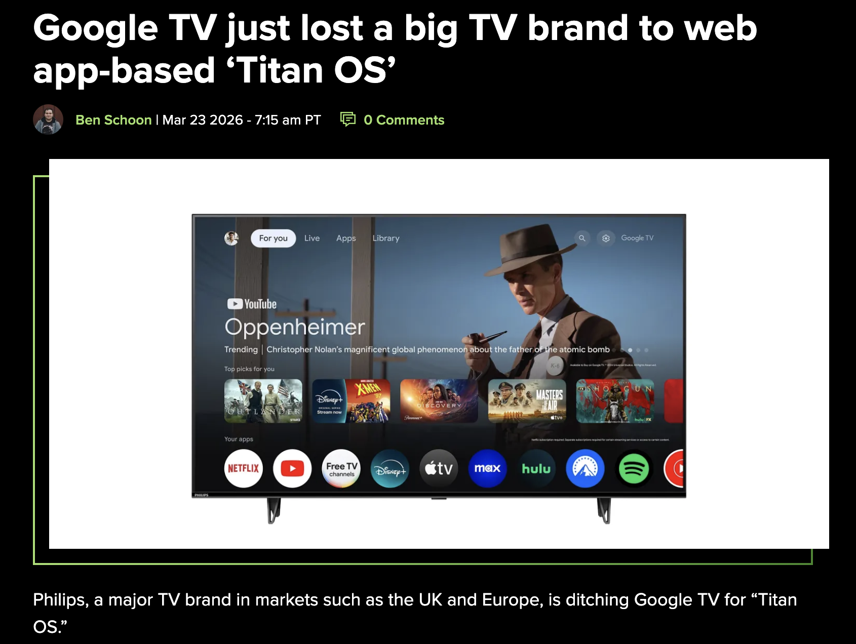 飞利浦弃用谷歌电视系统：欧洲电视生态重构加速